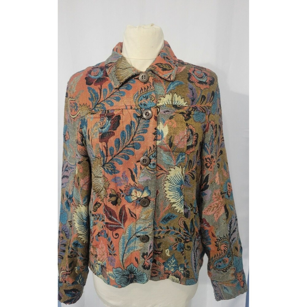 Vintage 90s Tapestry Blazer Jacket By Life Style L Boho Artsy Carpet Coat